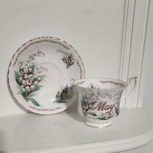 E & R Golden Crown Bouquet of the Month May Lily of the Valley Teacup and Saucer
